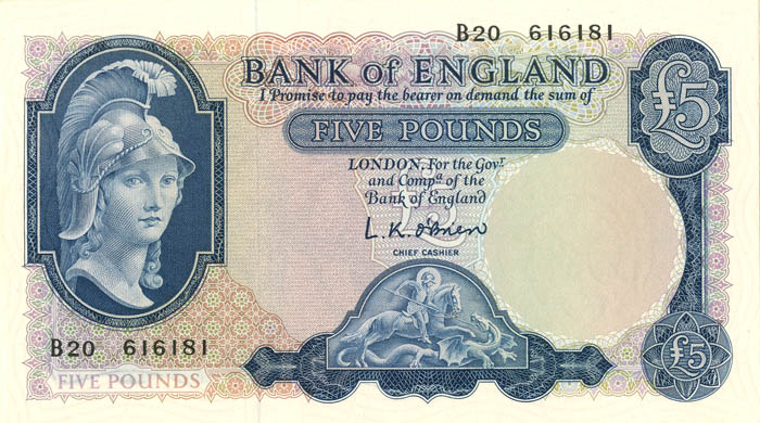 Great Britain - 5 Pounds - P-371 - 1957-67 dated Foreign Paper Money